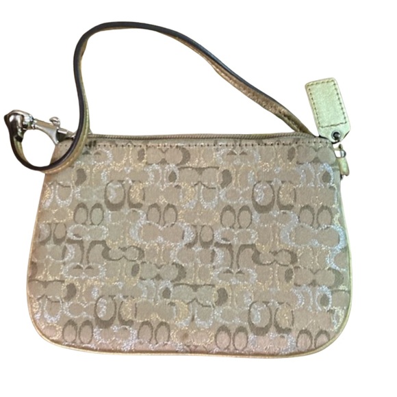 Authentic Coach Mini C Gold Silver Metallic Signature Jacquard Wristlet Wallet - Picture 2 of 6